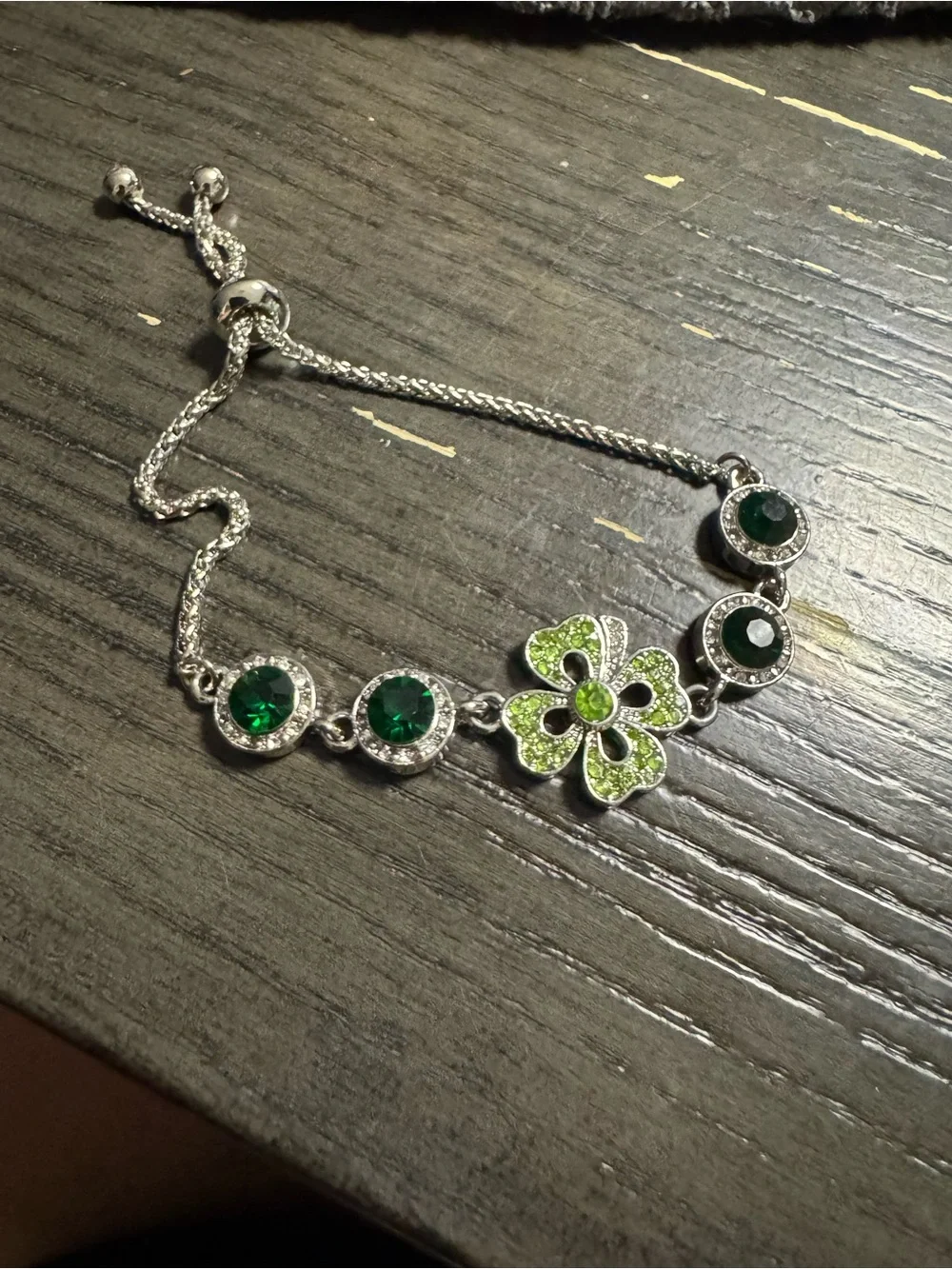 Silver Green Crystal Flower Bracelet - Women Jewelry
